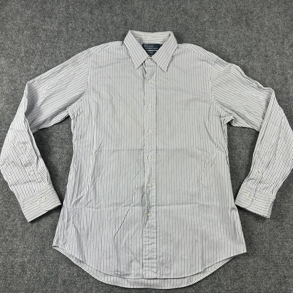 Polo Ralph Lauren Dress Shirt Mens 16 34/35 White Blue Stripe Custom Fit - Picture 2 of 8